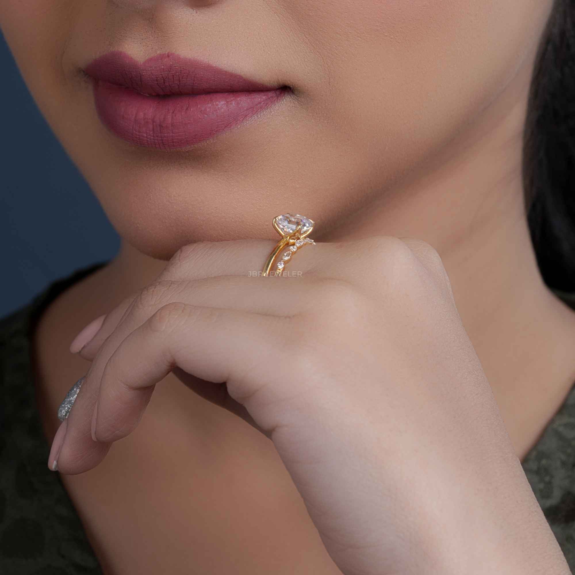 Asscher Cut Solitaire Moissanite Diamond Wedding Bridal Ring Sets - JBR Jeweler