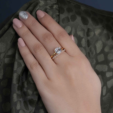 Asscher Cut Solitaire Moissanite Diamond Wedding Bridal Ring Sets