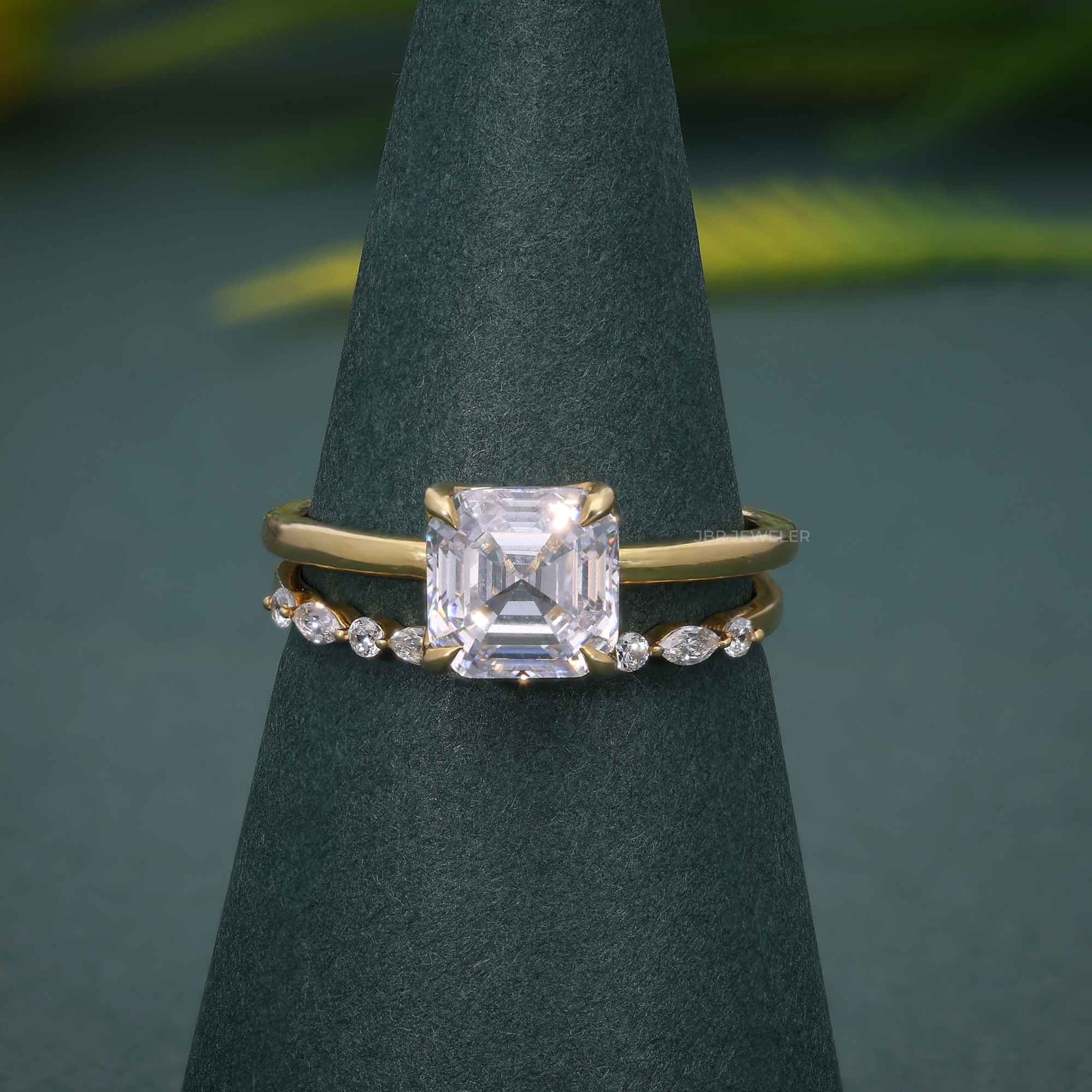 Asscher Cut Solitaire Lab Grown Diamond Wedding Bridal Ring Sets - JBR Jeweler