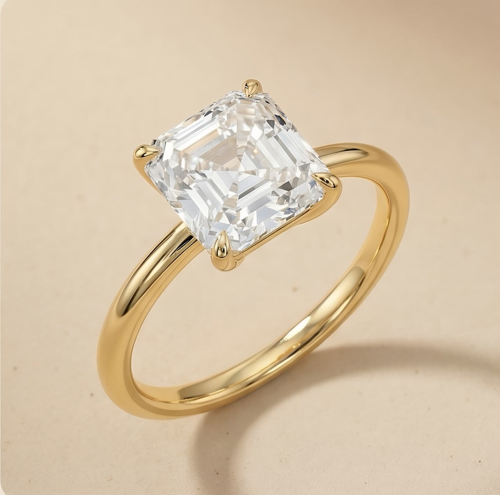 Petal Asscher lab grown diamond solitaire ring in 14k gold