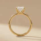 14k gold Asscher diamond ring close-up on diamond facets