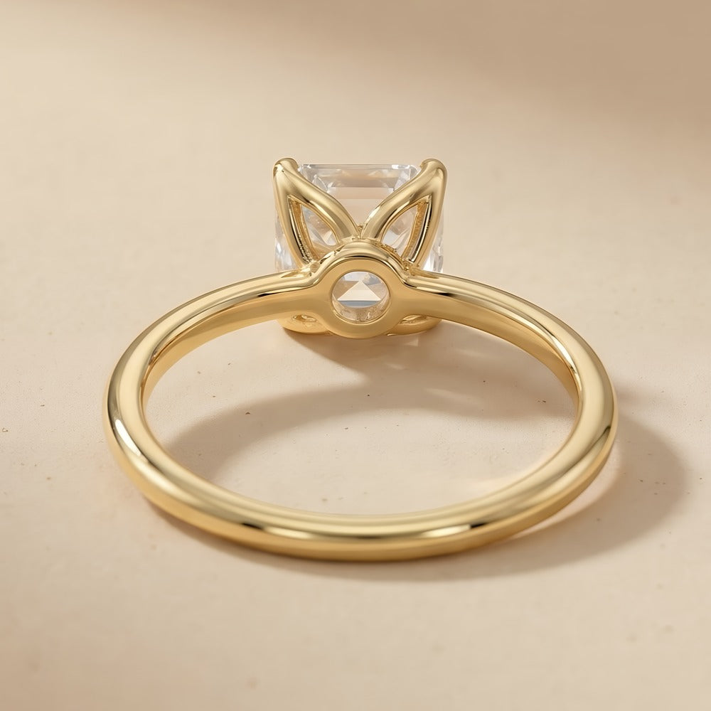 Ethical lab grown Asscher diamond ring top view