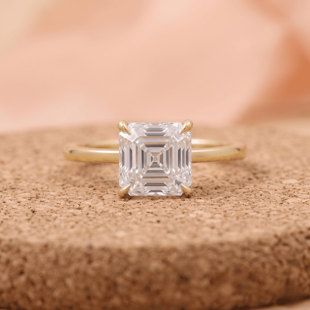 Asscher cut lab grown diamond engagement ring front view