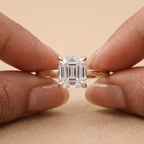 Asscher cut lab grown diamond ring on model's hand