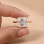 Asscher cut lab grown diamond ring on model's hand