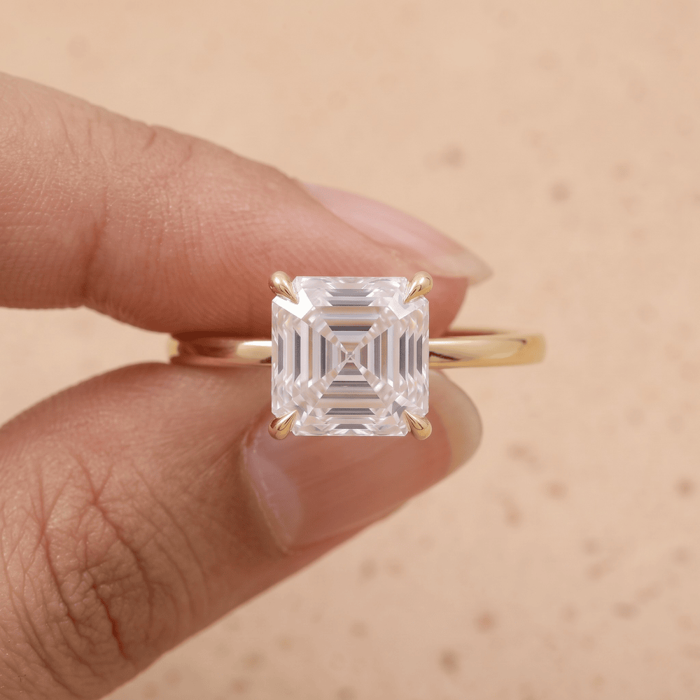 Asscher cut lab grown diamond engagement ring front view