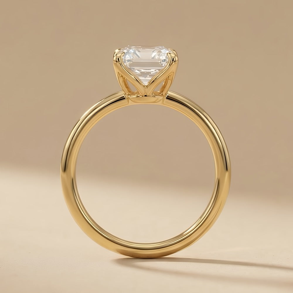 Conflict-free Asscher moissanite bridal ring certification details