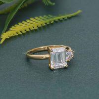 Asymmetrical Unique Emerald Lab Grown Diamond Engagement Ring