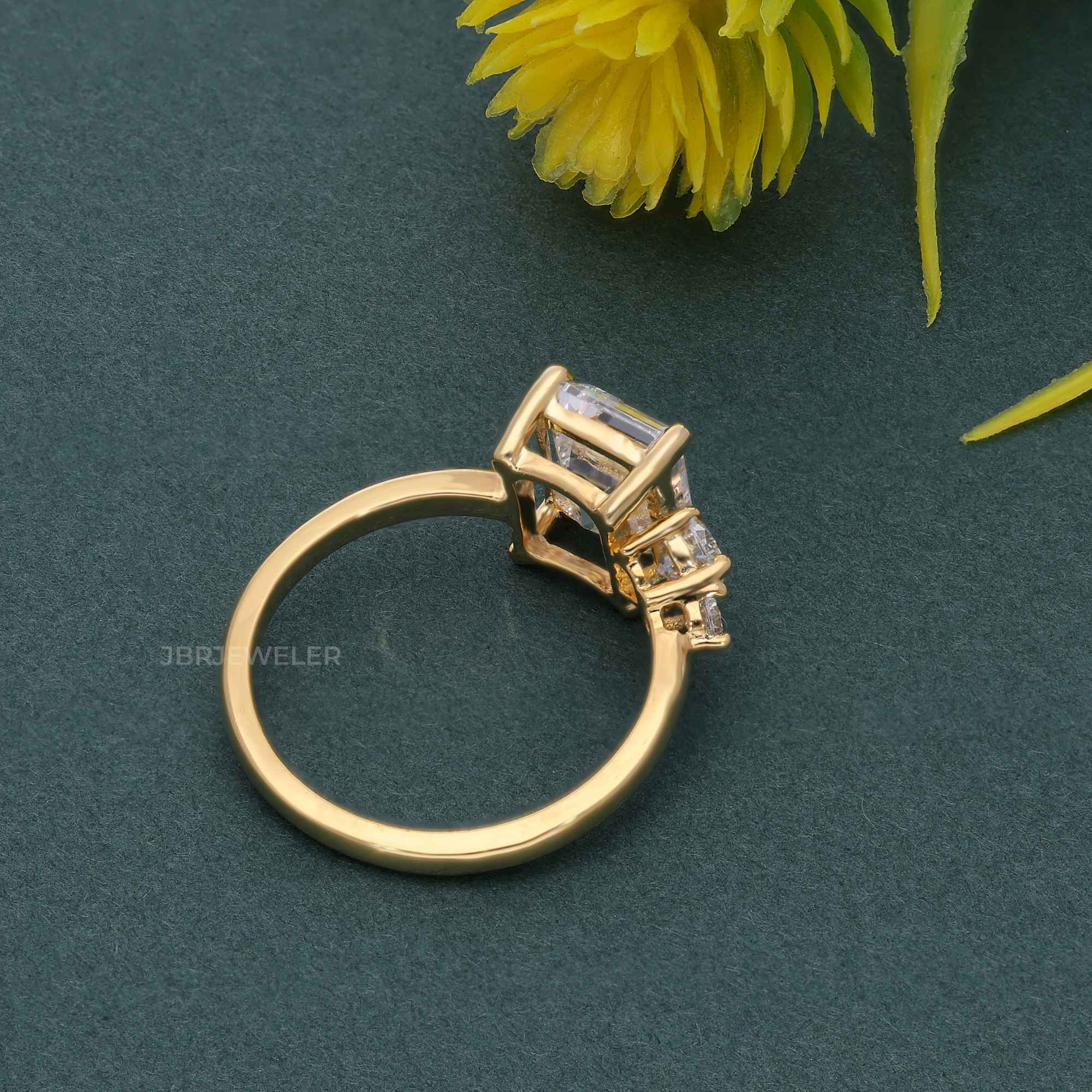 Asymmetrical Unique Emerald Lab Grown Diamond Engagement Ring - JBR Jeweler