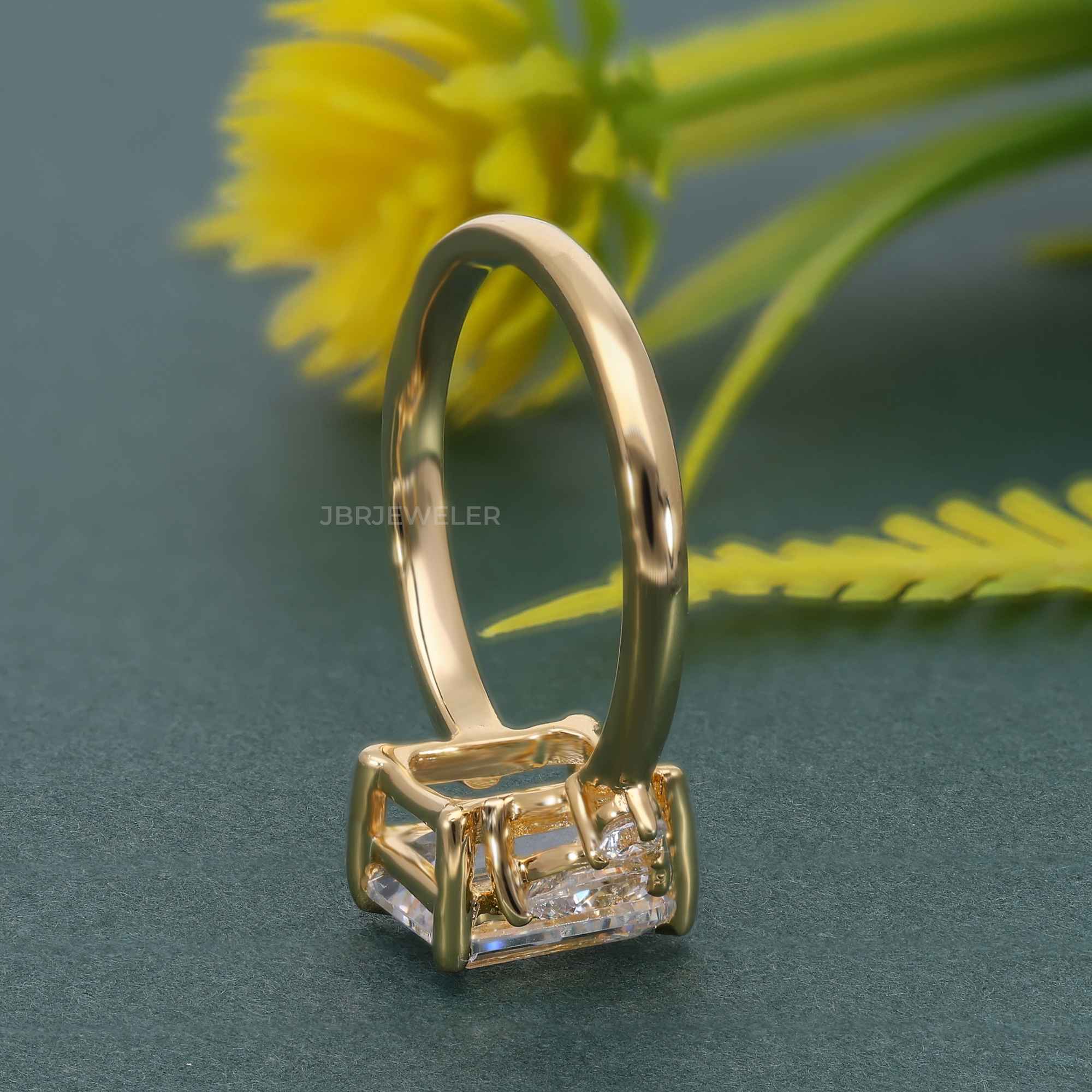 Asymmetrical Unique Emerald Moissanite Diamond Engagement Ring - JBR Jeweler