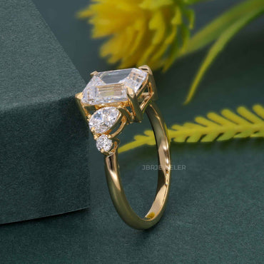 Asymmetrical Unique Emerald Lab Grown Diamond Engagement Ring