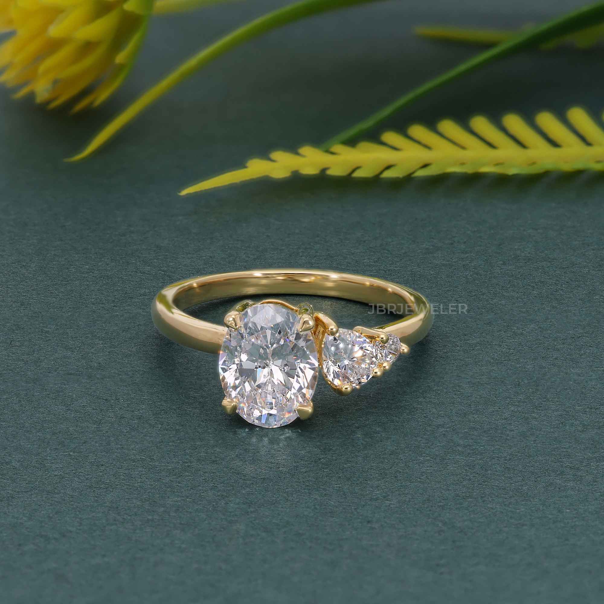 Asymmetrical Unique Oval Lab Grown Diamond Engagement Ring