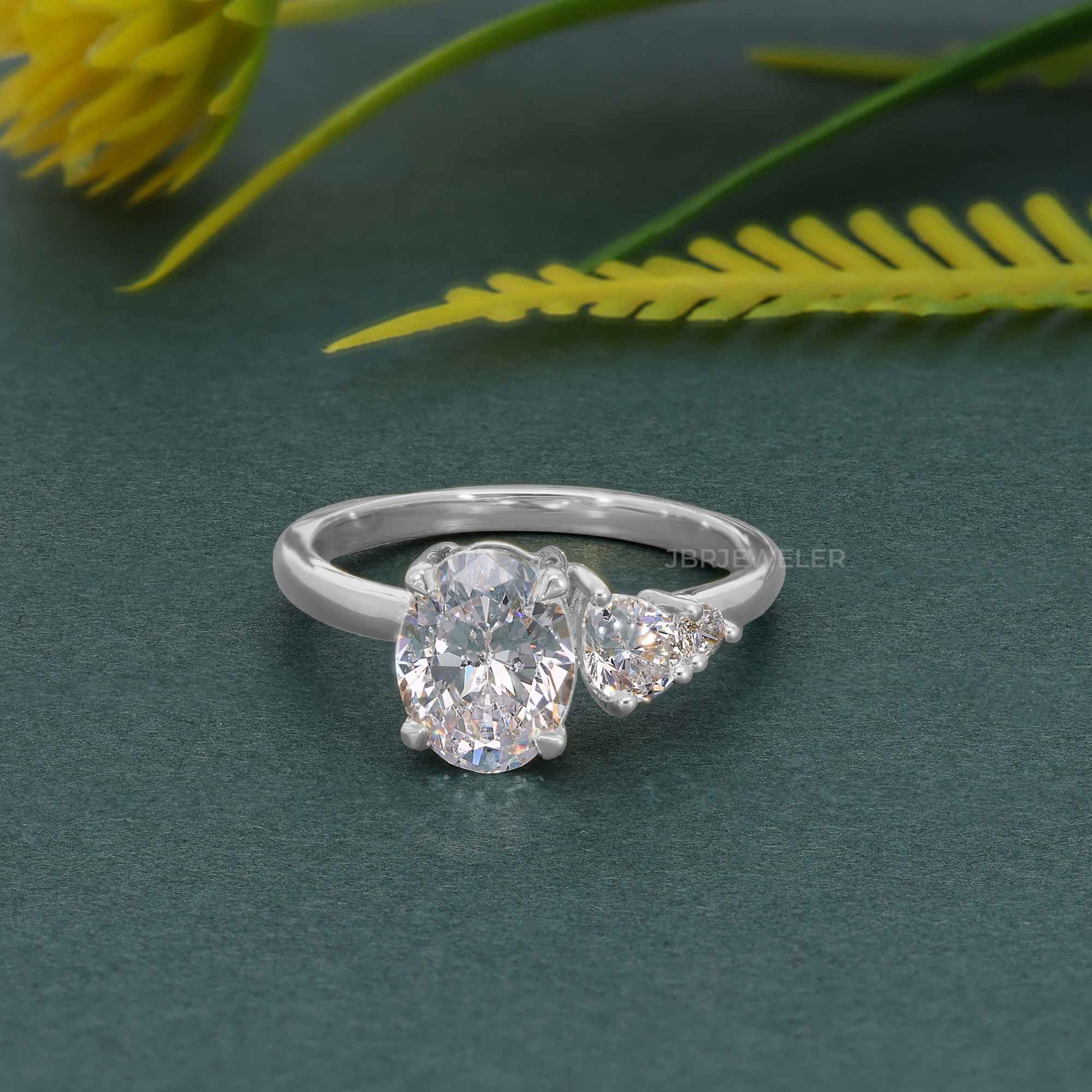 Asymmetrical Unique Oval Moissanite Diamond Engagement Ring - JBR Jeweler