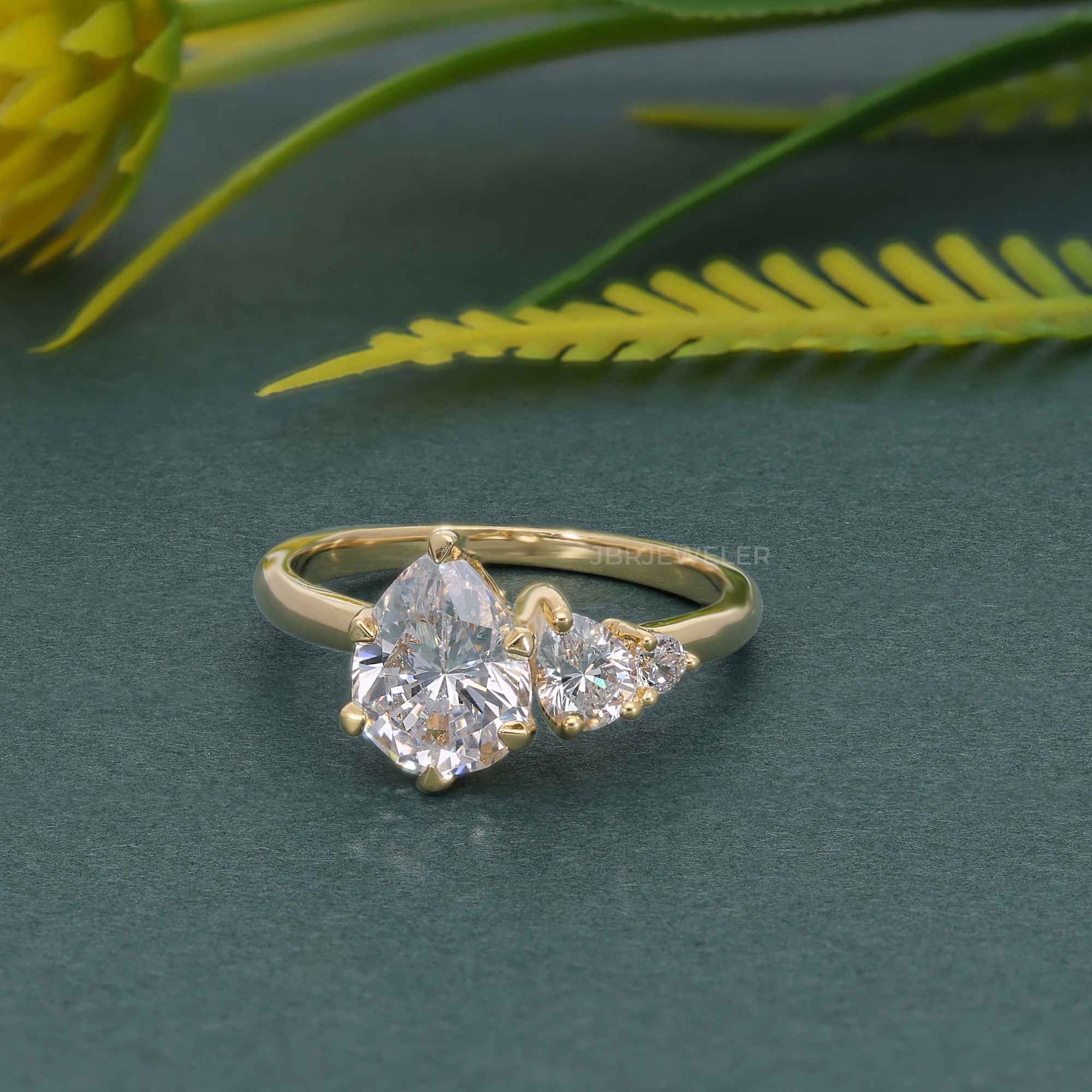 Asymmetrical Unique Pear Lab Grown Diamond Engagement Ring