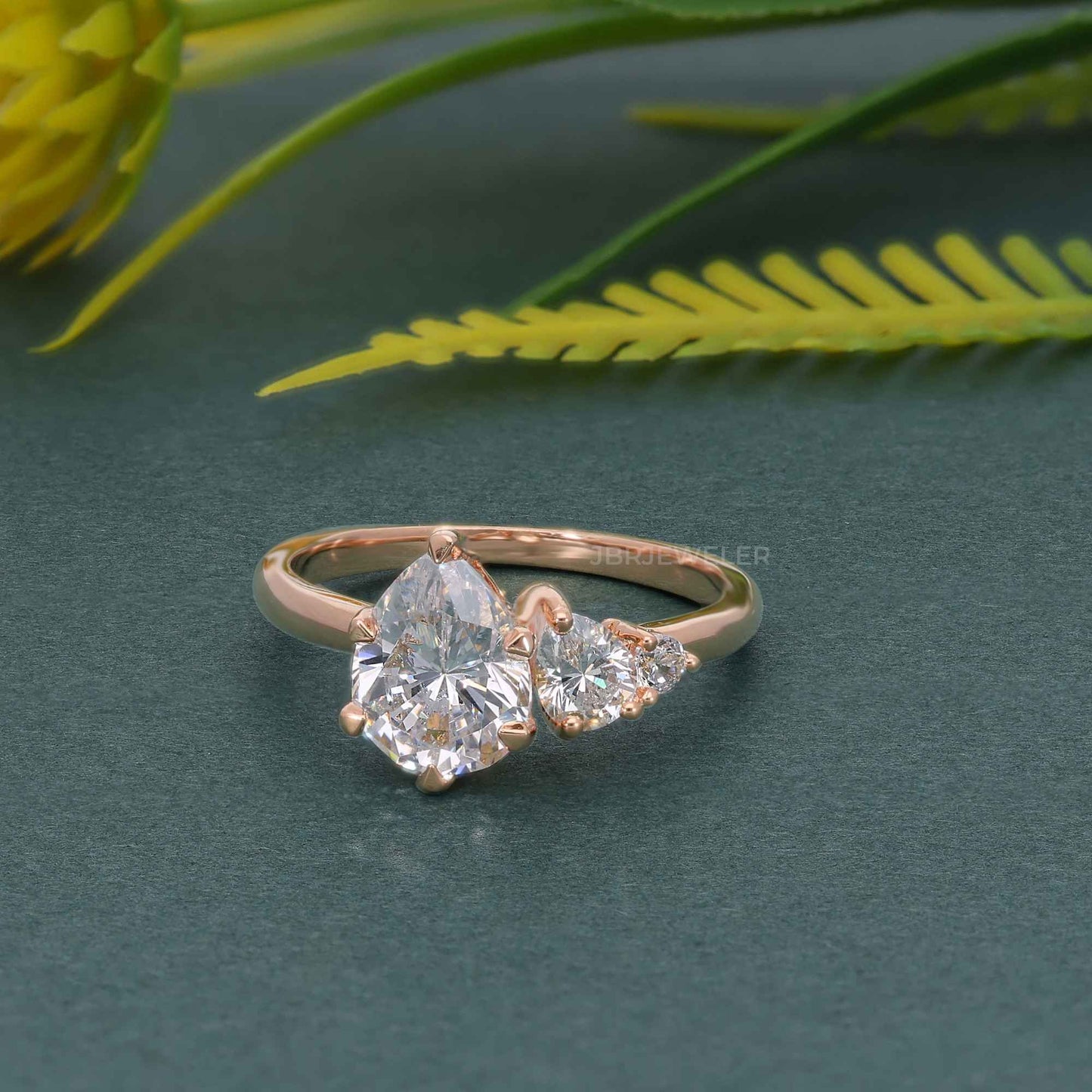 Asymmetrical Unique Pear Lab Grown Diamond Engagement Ring