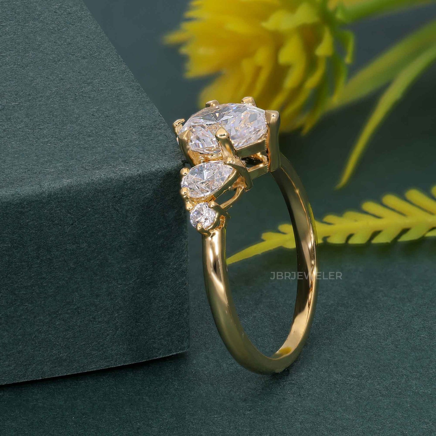 Asymmetrical Unique Pear Lab Grown Diamond Engagement Ring