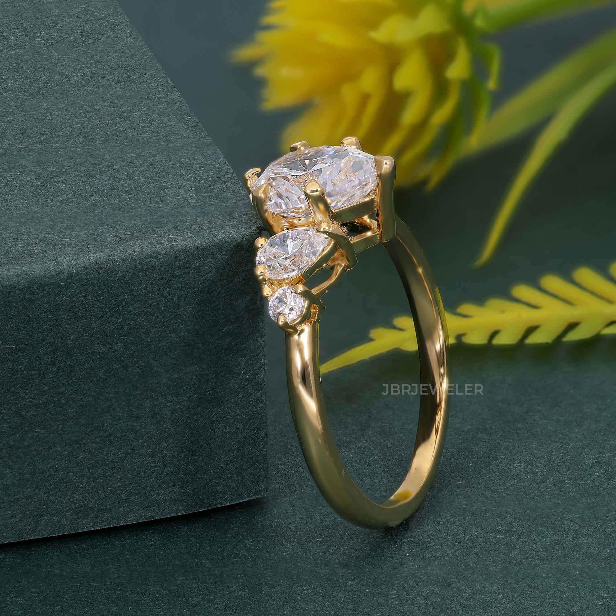 Asymmetrical Unique Pear Lab Grown Diamond Engagement Ring - JBR Jeweler