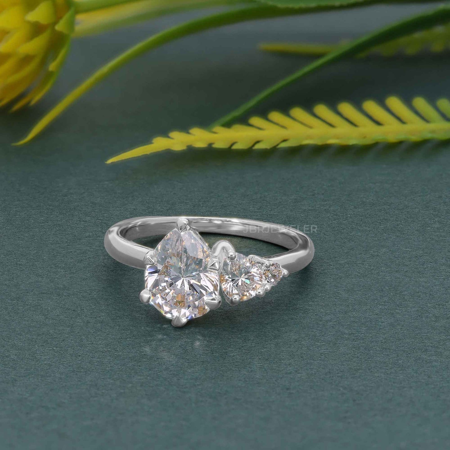 Asymmetrical Unique Pear Lab Grown Diamond Engagement Ring