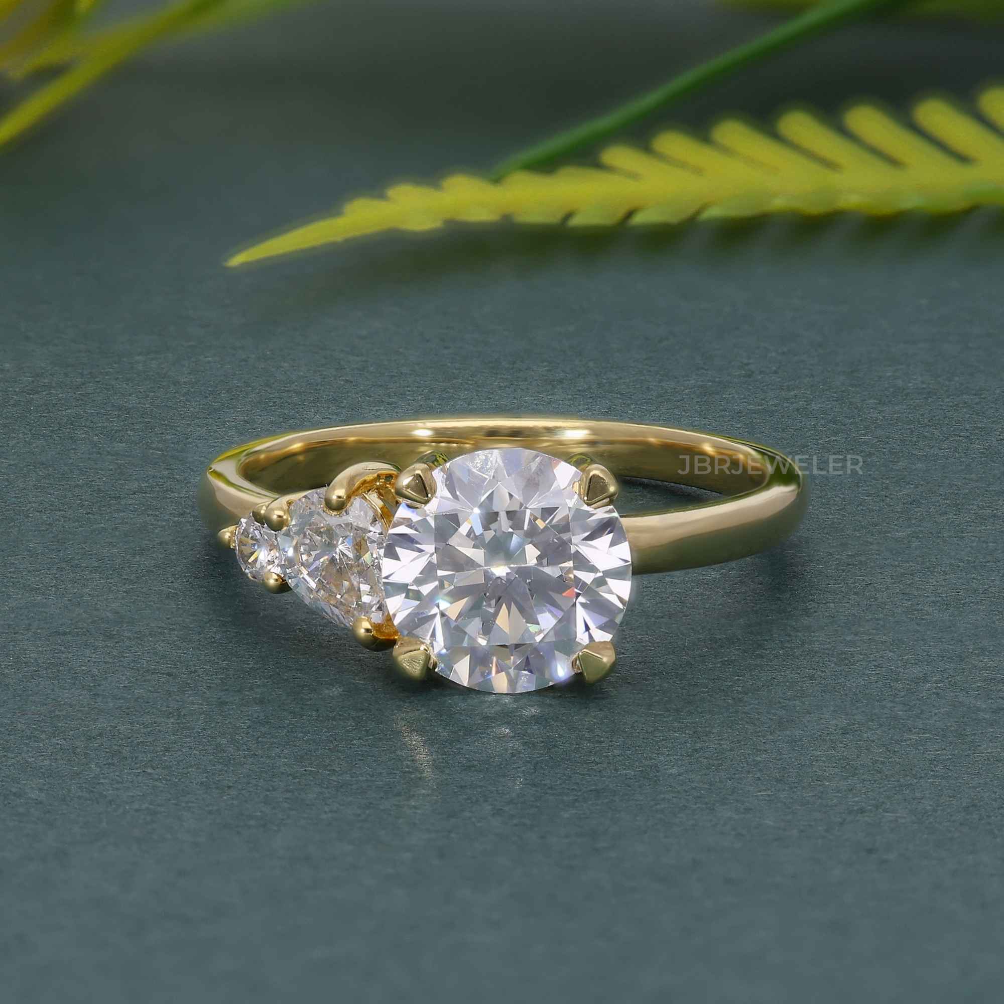 Asymmetrical Unique Round Moissanite Diamond Engagement Ring - JBR Jeweler