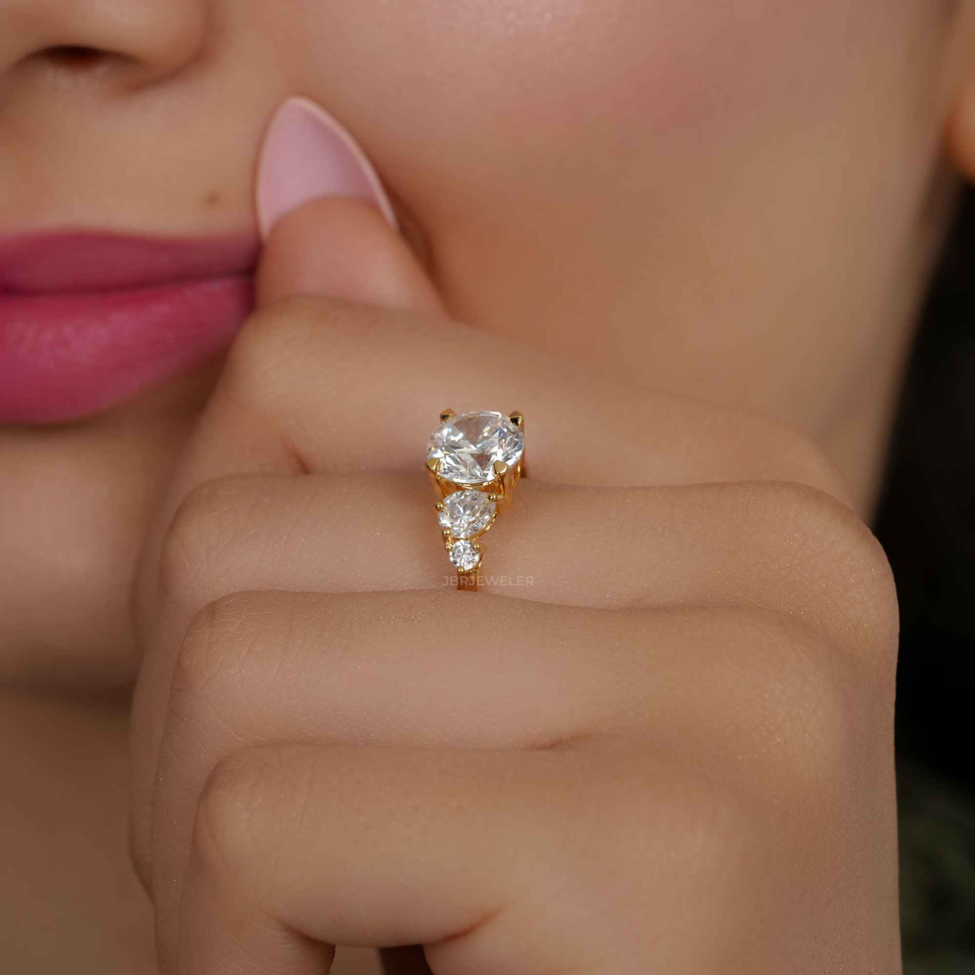 Asymmetrical Unique Round Moissanite Diamond Engagement Ring - JBR Jeweler