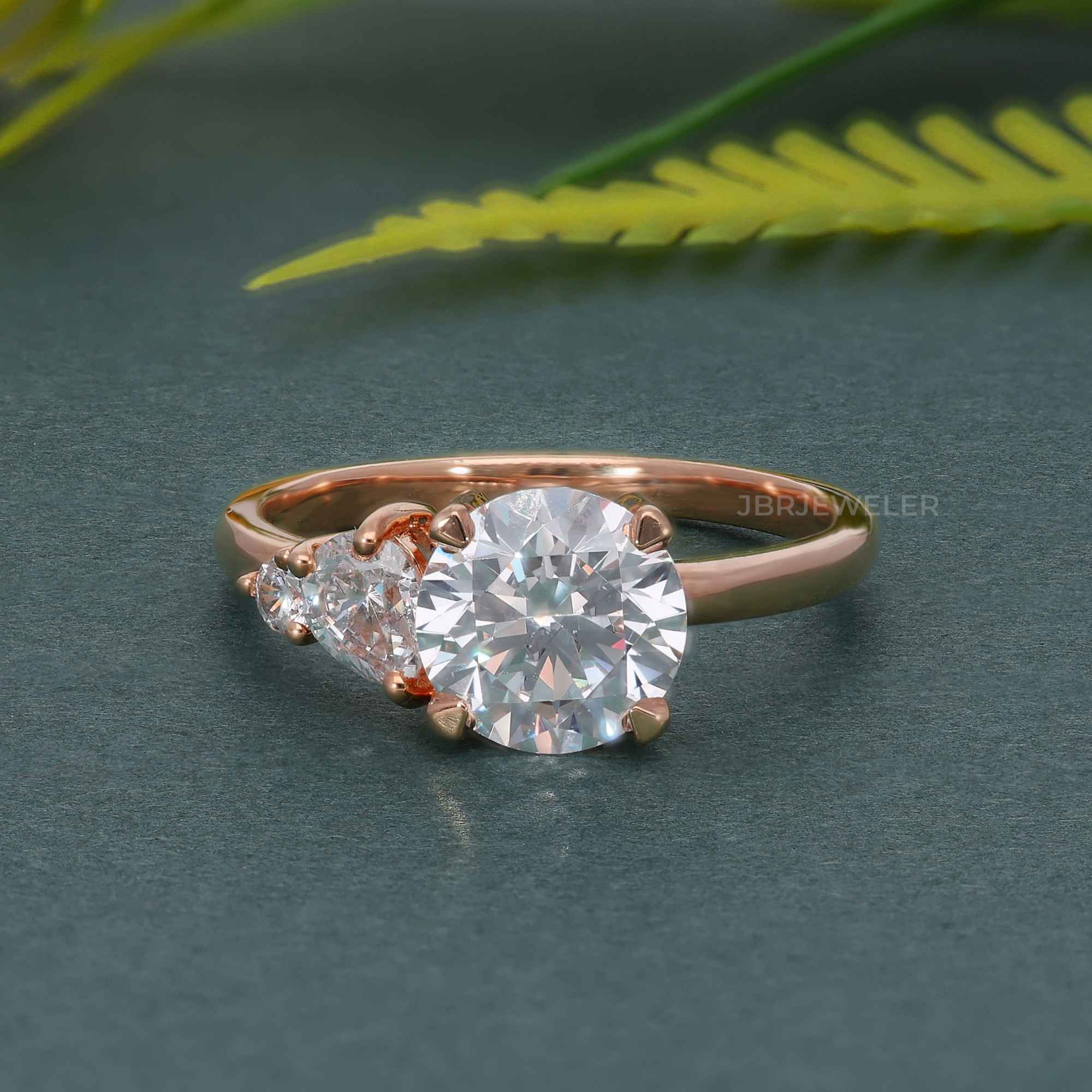 Asymmetrical Unique Round Moissanite Diamond Engagement Ring - JBR Jeweler