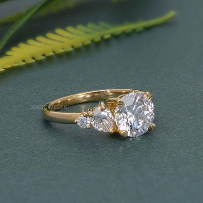 Asymmetrical Unique Round Lab Grown Diamond Engagement Ring