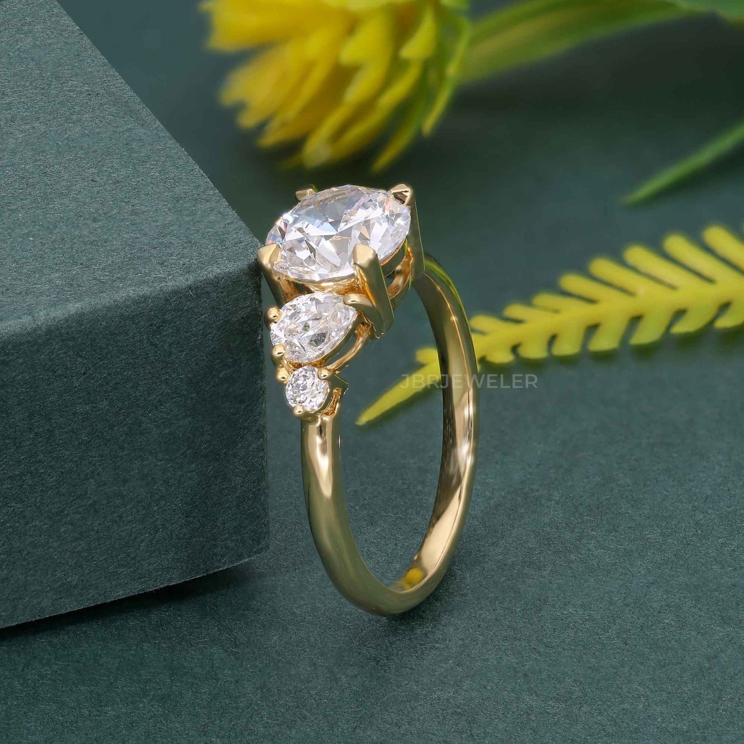 Asymmetrical Unique Round Lab Grown Diamond Engagement Ring