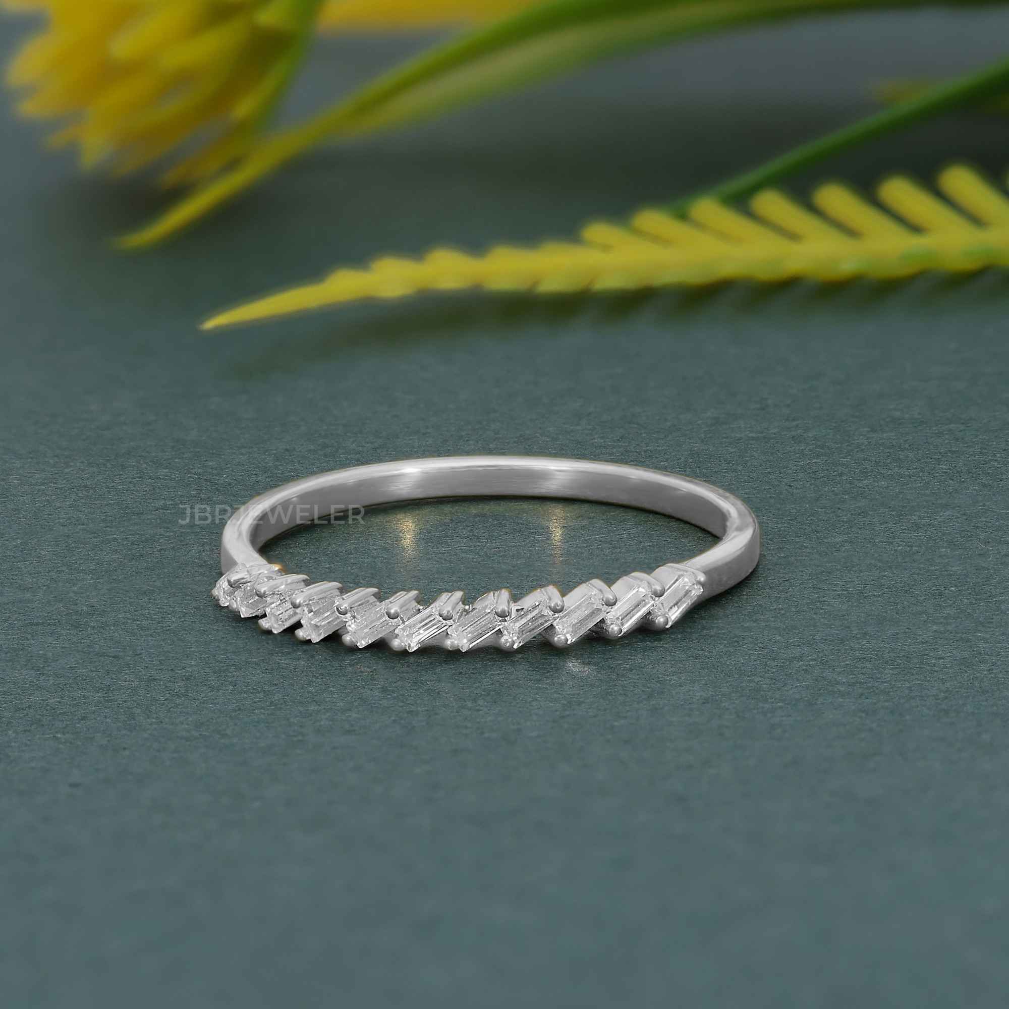 Baguette Half Eternity Moissanite Diamond Wedding Band - JBR Jeweler