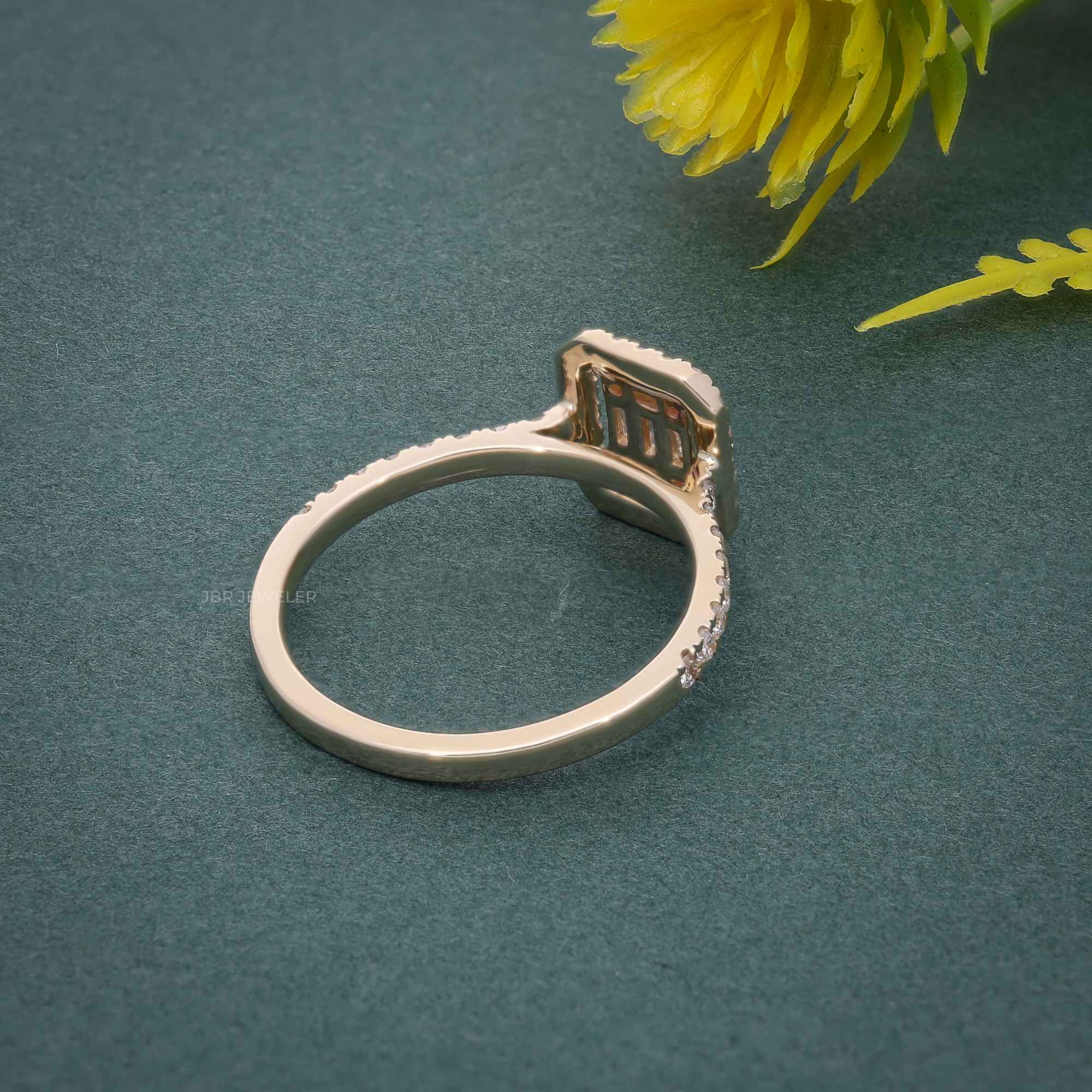 Halo Collar Lab Grown Wedding Ring with Baguette Touch