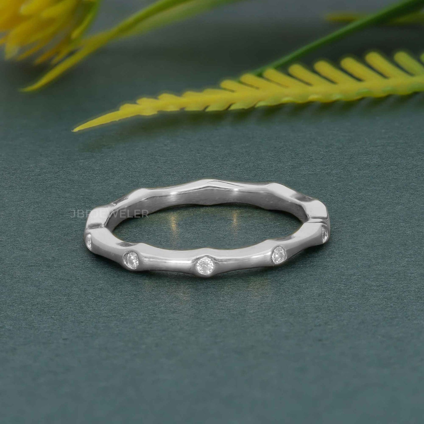 Bamboo Moissanite Diamond Stackable Wedding Ring
