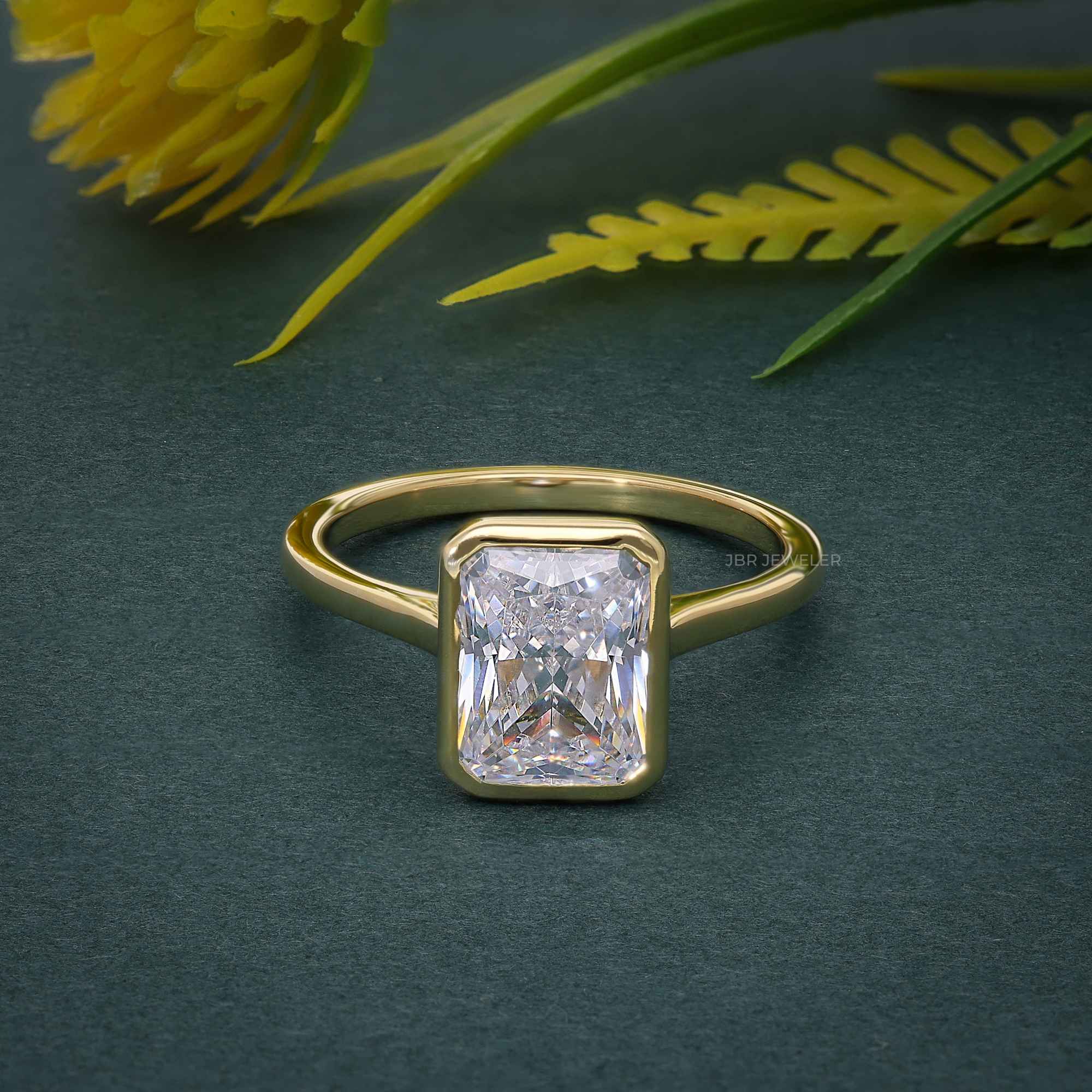 Bezel Radiant Moissanite Diamond Engagement Ring - JBR Jeweler
