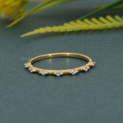 Beaded Round Cut Moissanite Diamond Wedding Band