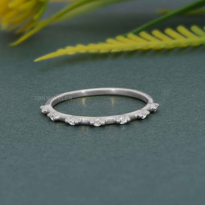 Beaded Round Cut Moissanite Diamond Wedding Band