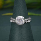 Bezel Elongated Cushion Cut Lab Grown Diamond Bridal Ring With Half Eternity Matching Band - JBR Jeweler