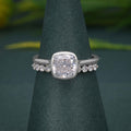 Bezel Elongated Cushion Cut Moissanite Diamond Bridal Ring With Half Eternity Matching Band - JBR Jeweler