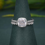 Bezel Elongated Cushion Cut Moissanite Diamond Bridal Ring With Half Eternity Matching Band - JBR Jeweler