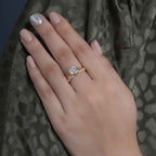 Bezel Elongated Cushion Cut Moissanite Diamond Bridal Ring With Half Eternity Matching Band - JBR Jeweler