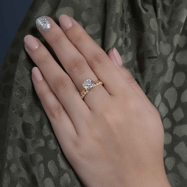 Bezel Elongated Cushion Cut Moissanite Diamond Bridal Ring With Half Eternity Matching Band