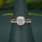 Bezel Elongated Cushion Cut Moissanite Diamond Bridal Ring With Half Eternity Matching Band - JBR Jeweler