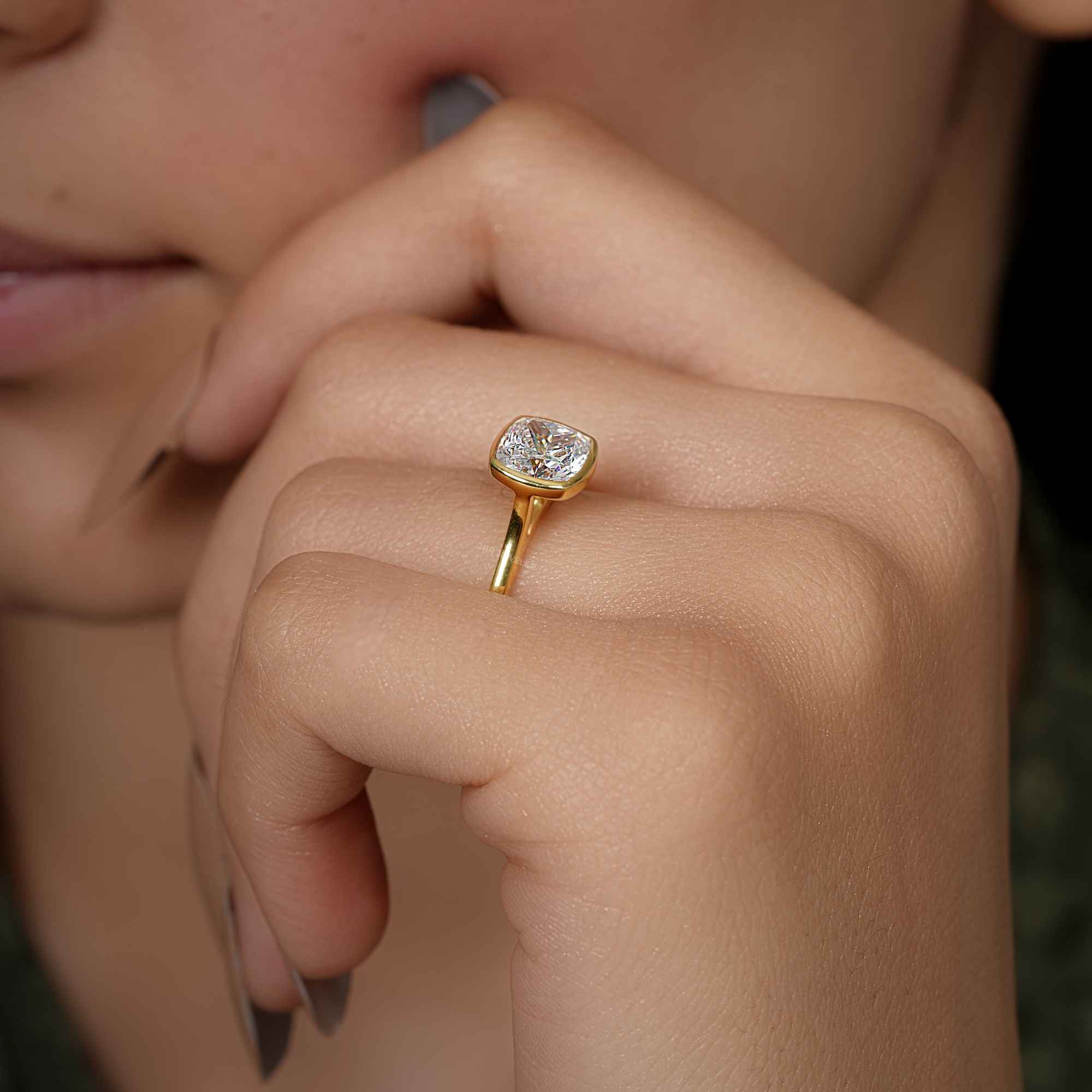 Bezel Elongated Cushion Lab Grown Diamond Engagement Ring - JBR Jeweler