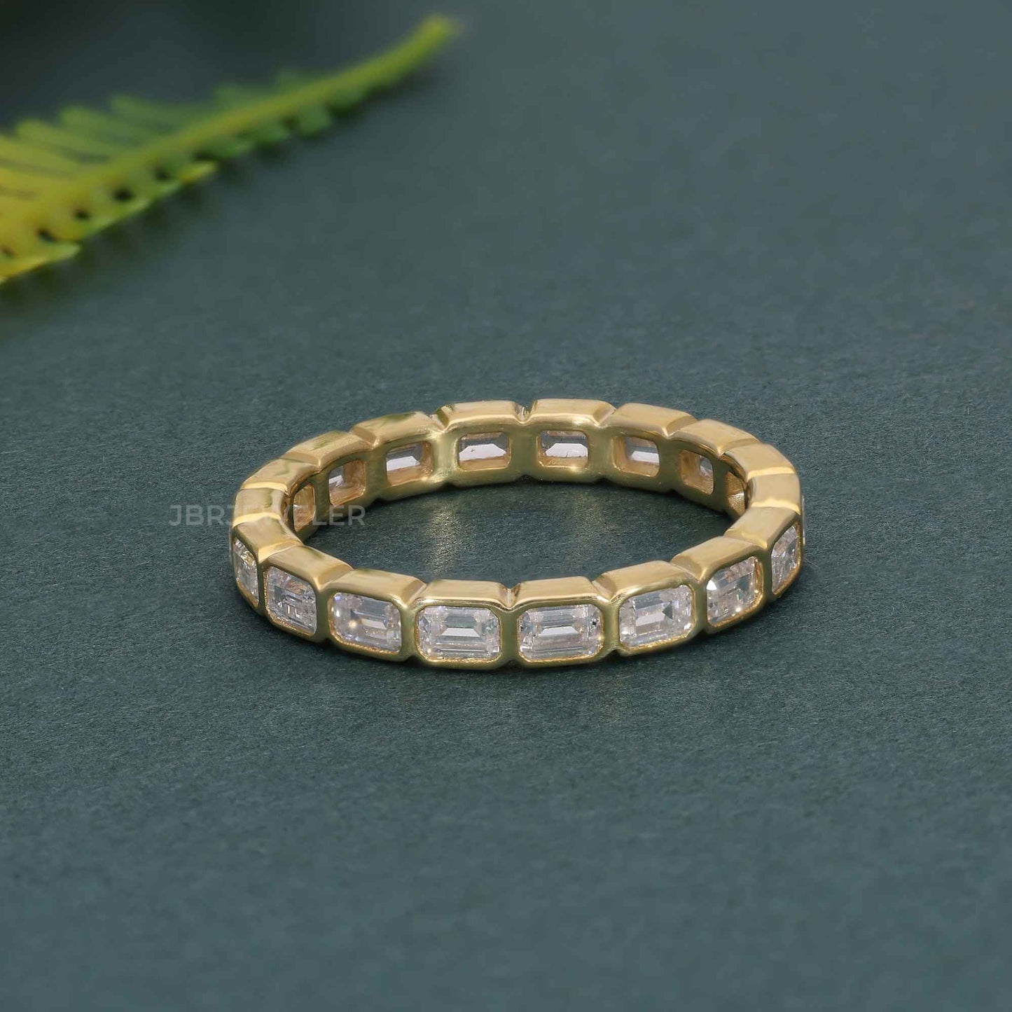 Bezel Emerald Cut Lab Diamond Wedding Band