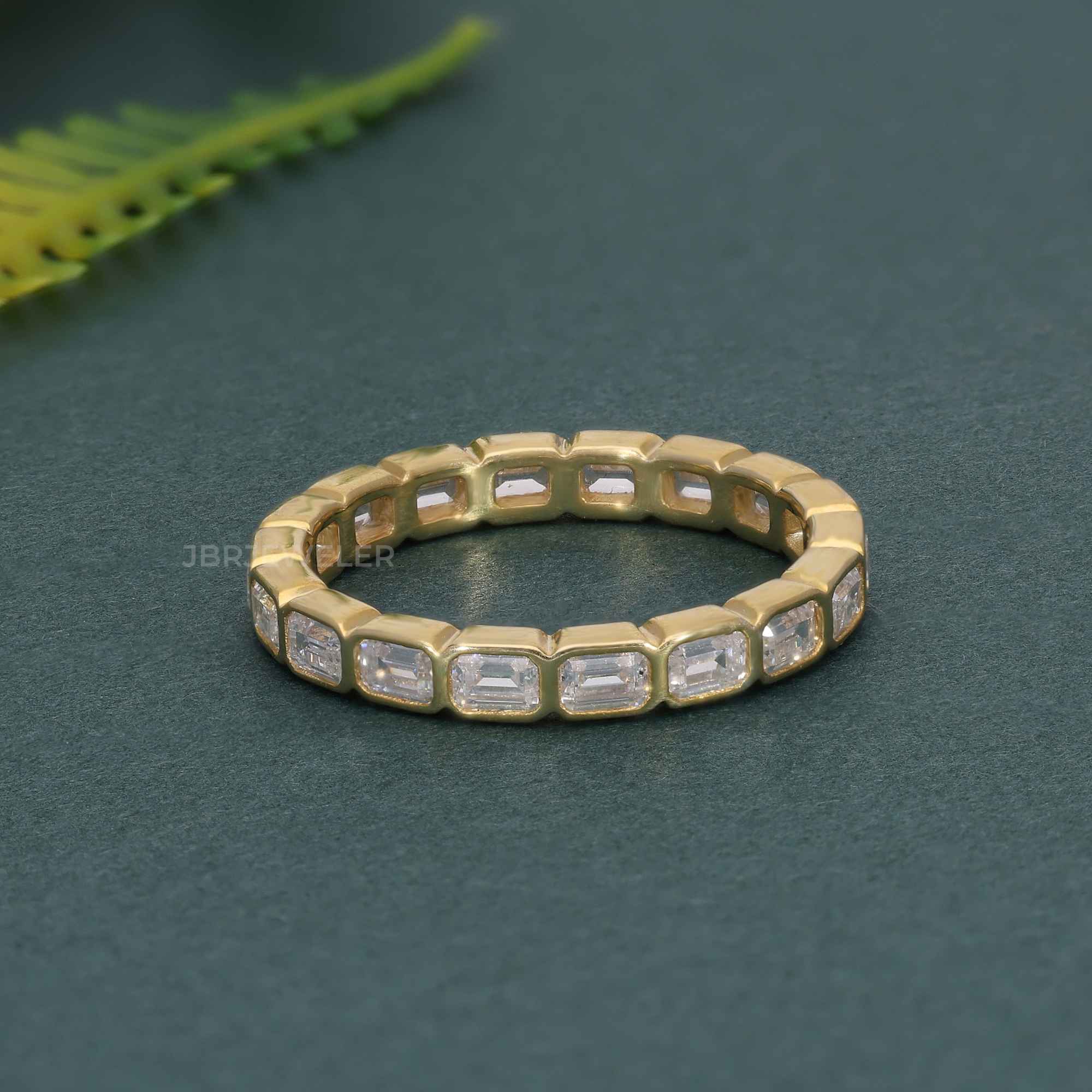 Bezel Emerald Cut Lab Diamond Wedding Band - JBR Jeweler