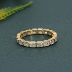 Bezel Emerald Cut Moissanite Diamond Wedding Band