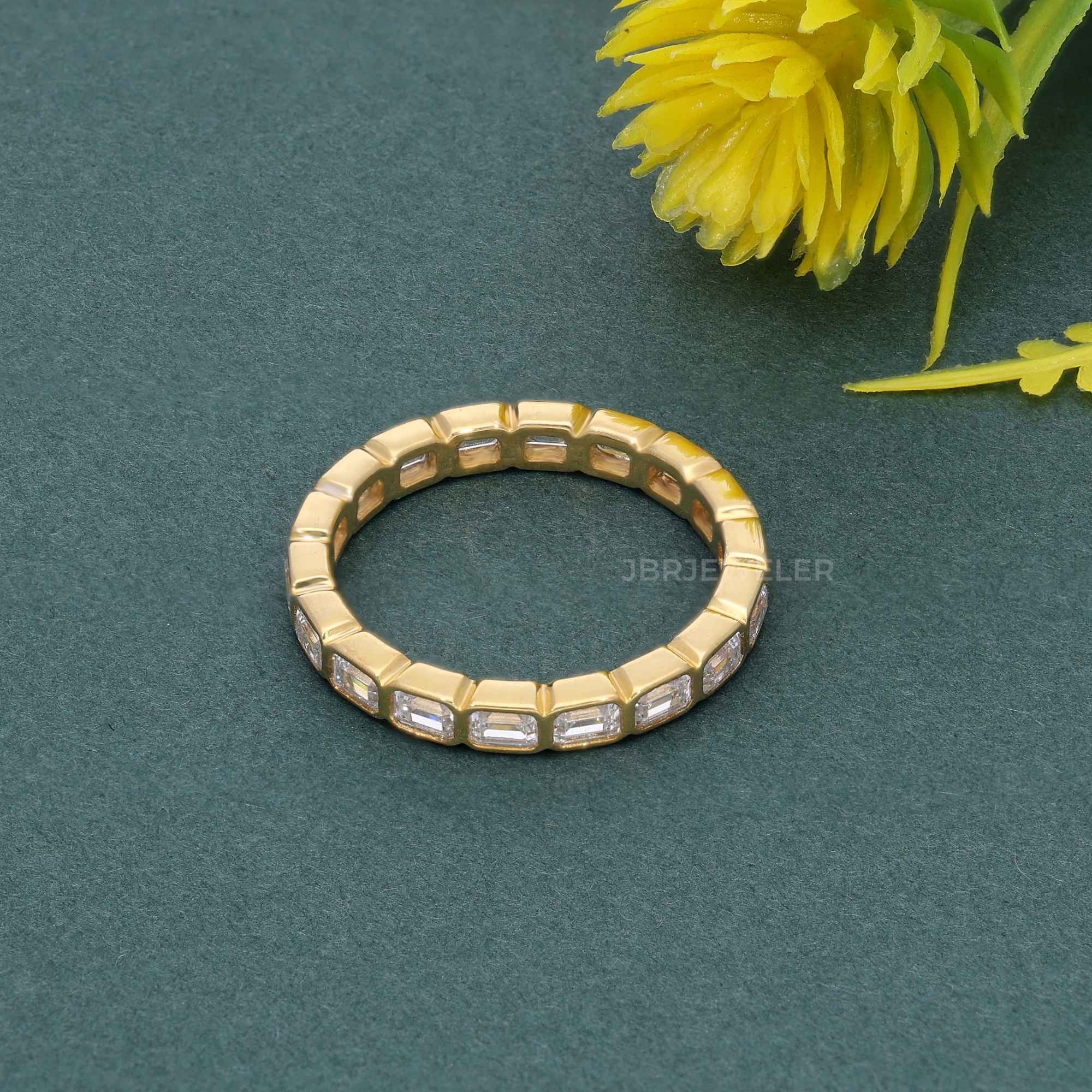 Bezel Emerald Cut Lab Diamond Wedding Band - JBR Jeweler