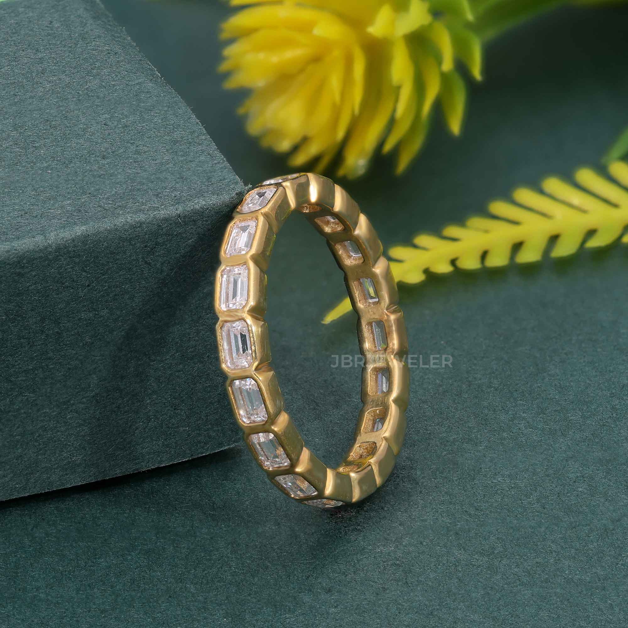 Bezel Emerald Cut Lab Diamond Wedding Band - JBR Jeweler