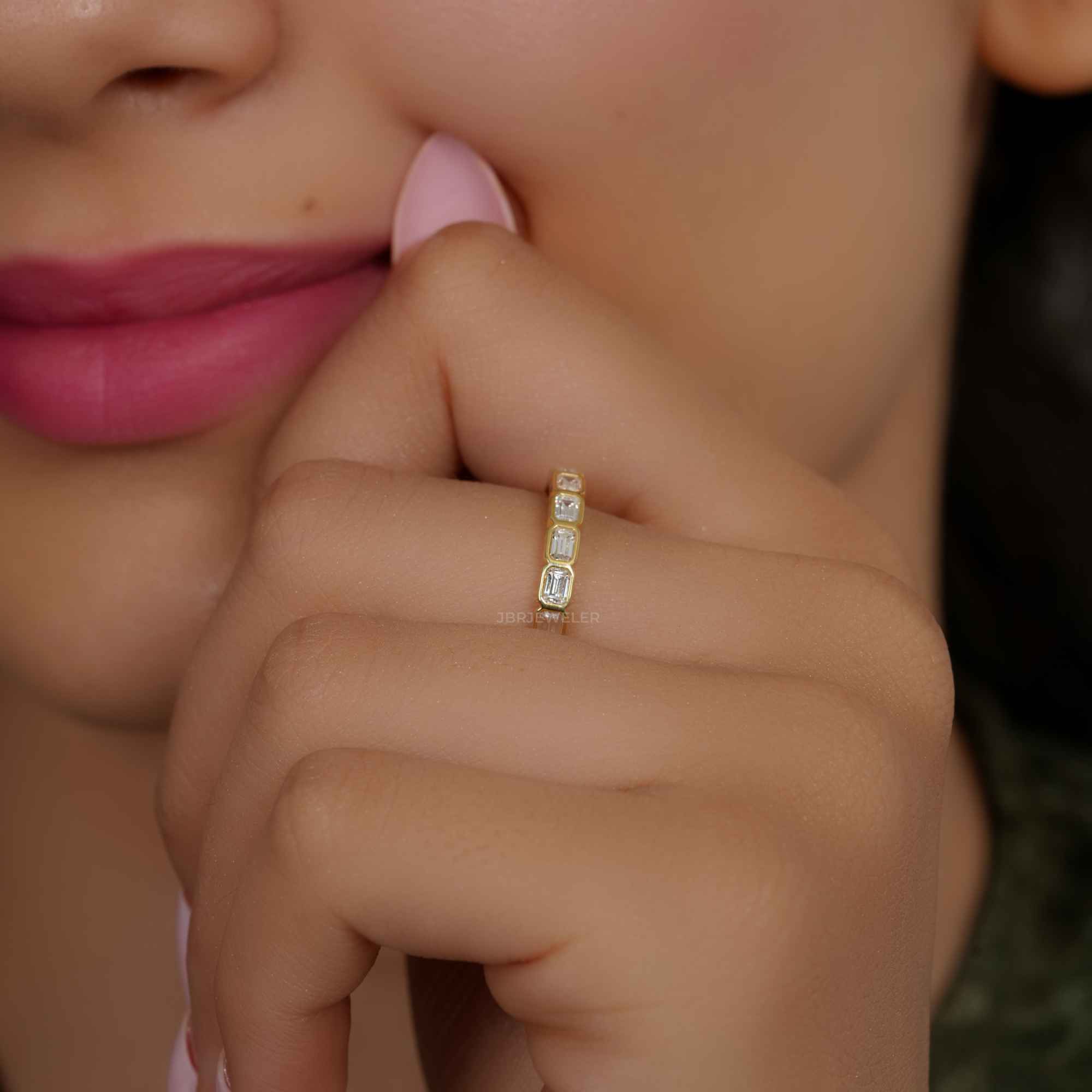 Bezel Emerald Cut Lab Diamond Wedding Band - JBR Jeweler