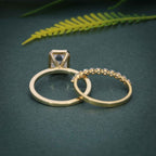 Bezel Emerald Cut Lab Grown Diamond Bridal Ring Sets With Eternity Band - JBR Jeweler