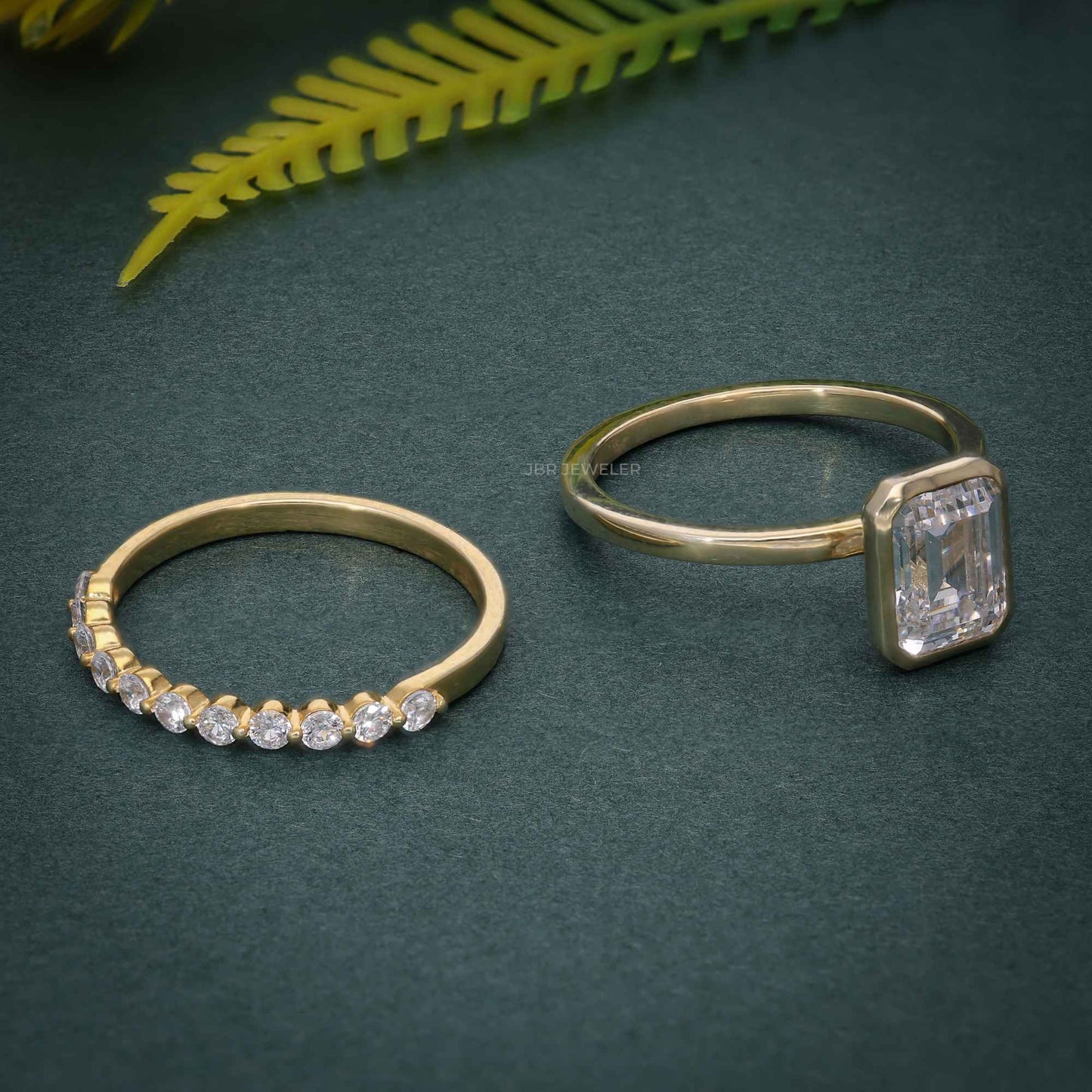 Ensembles de bagues de mariée en diamant Moissanite taille émeraude avec bande d'éternité