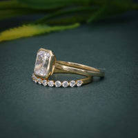 Ensembles de bagues de mariée en diamant Moissanite taille émeraude avec bande d'éternité