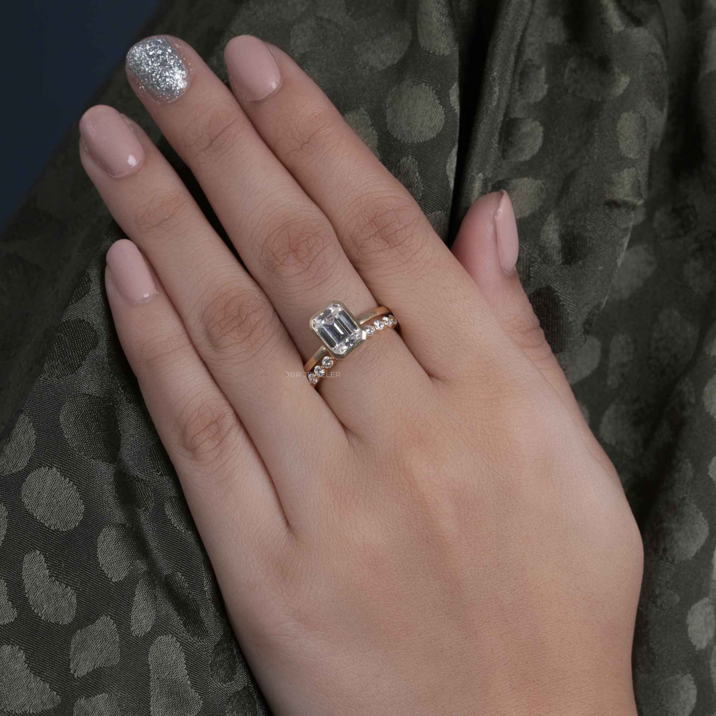 Ensembles de bagues de mariée en diamant Moissanite taille émeraude avec bande d'éternité